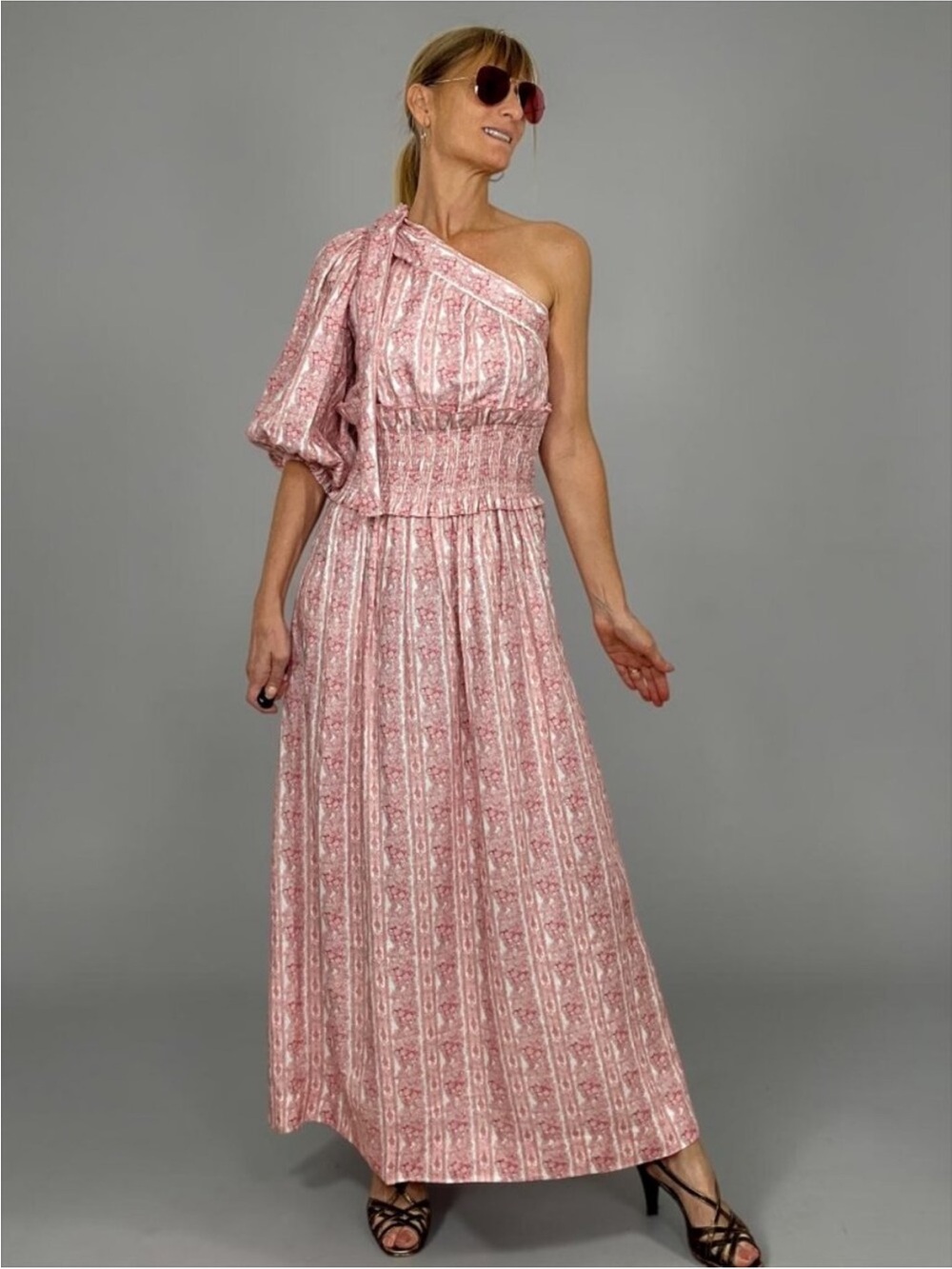 Lug Von Siga Glory Linen Dress 36 Pink One Shoulder Midi